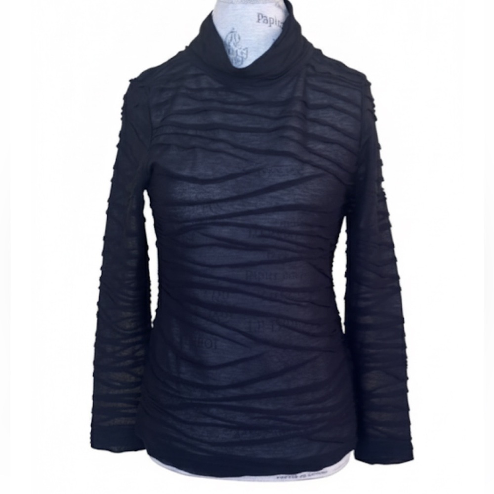 Junko Koshino (Junko) Black Long Sleeve Seamed Sheer Top Size Medium EUC!